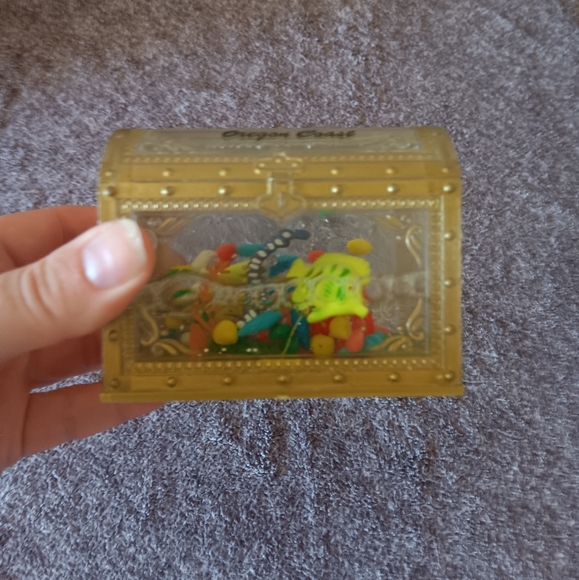 Oregon Coast Gold Treasure Chest with Colorful Stones - Picture 3 of 3